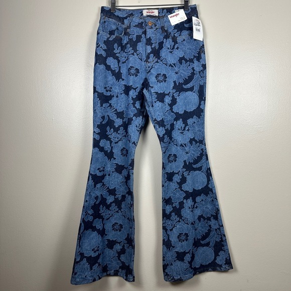 Wrangler Denim - Wrangler Women's 4x32 Fierce Flare Jeans Blue Floral High Rise Hippy 70s NEW